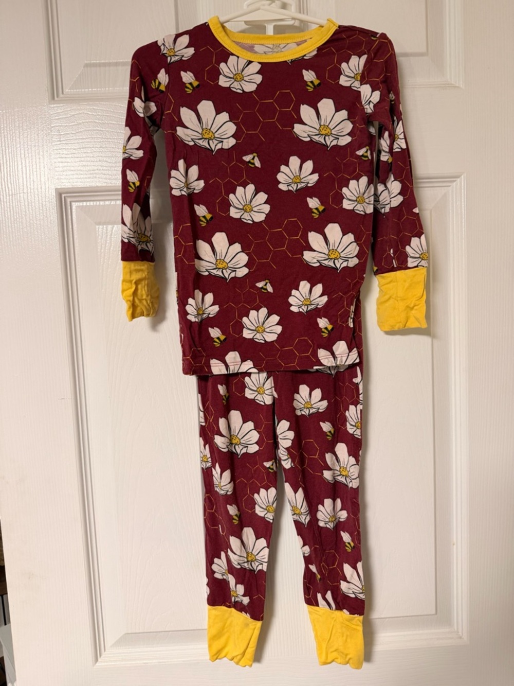 Bamboo Floral Burgundy Pajama Set with Yellow Trim